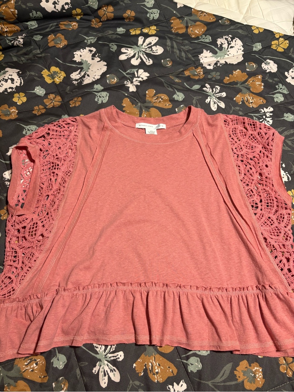 Altr’d State Crochet-Sleeve Peplum Top - Dusty Rose